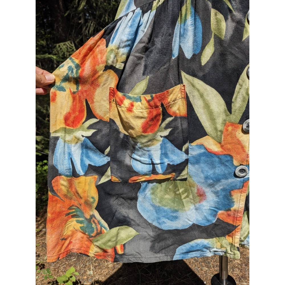 Vintage 90s Watercolor Floral Rayon Mini Dress M Button Front Babydoll Pockets - Picture 7 of 16